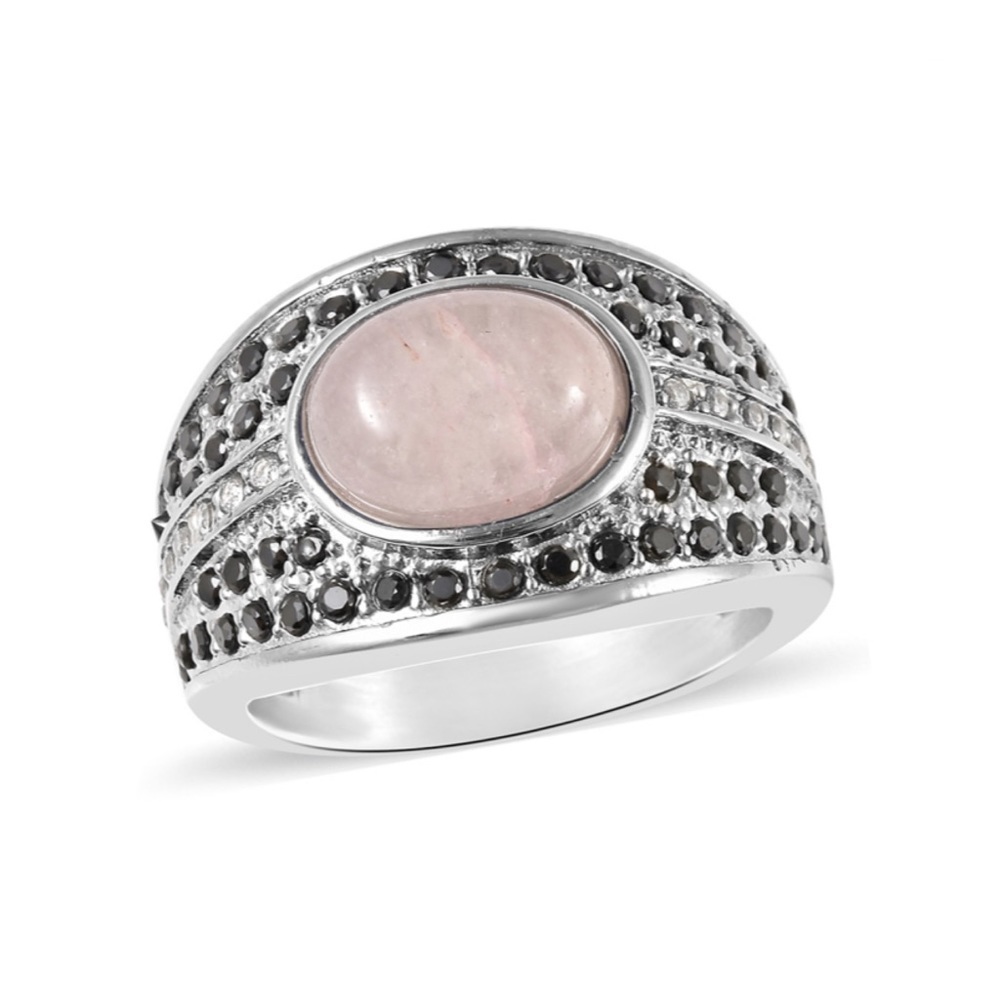 Galilea Rose Quartz and Multi Gemstone Ring in Stainless Steel 3.90 ctw